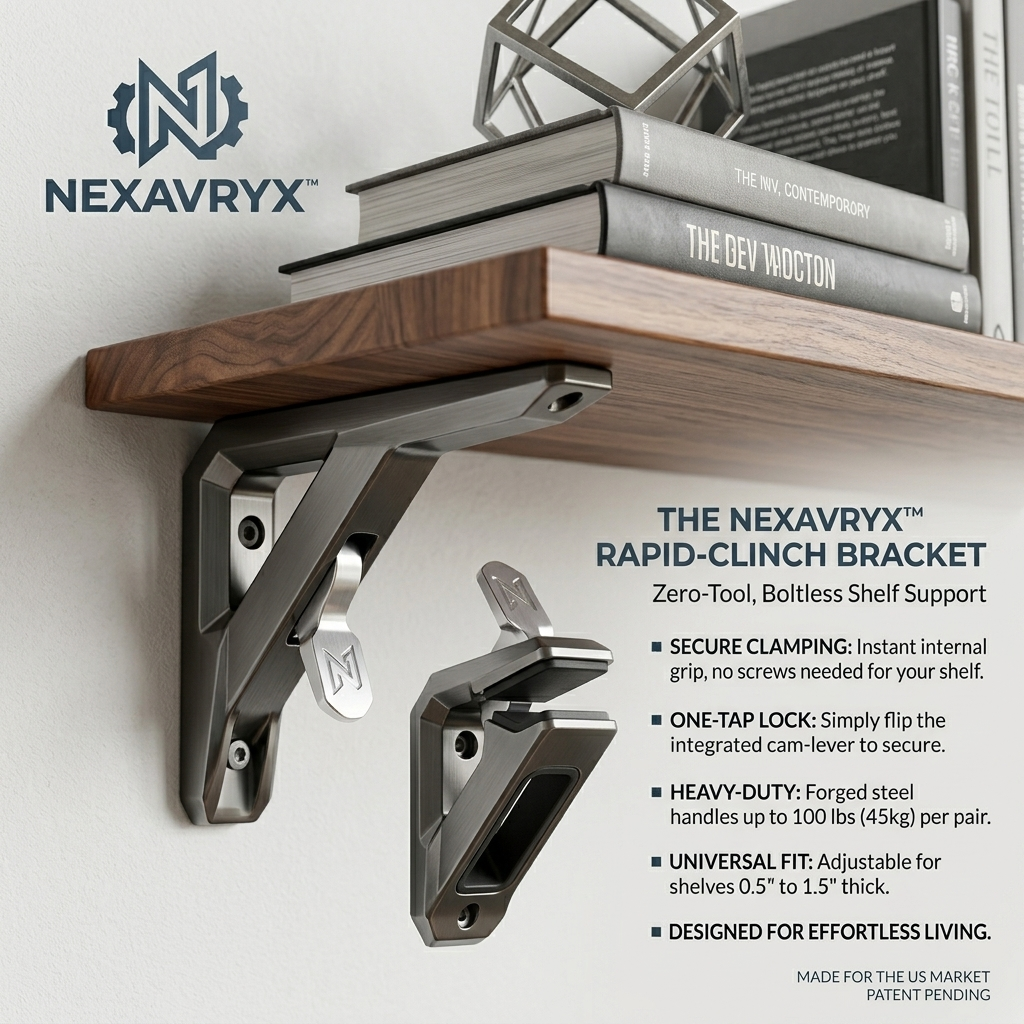 NEXAVRYX™ ClampLock Adjustable Floating Shelf Bracket Set